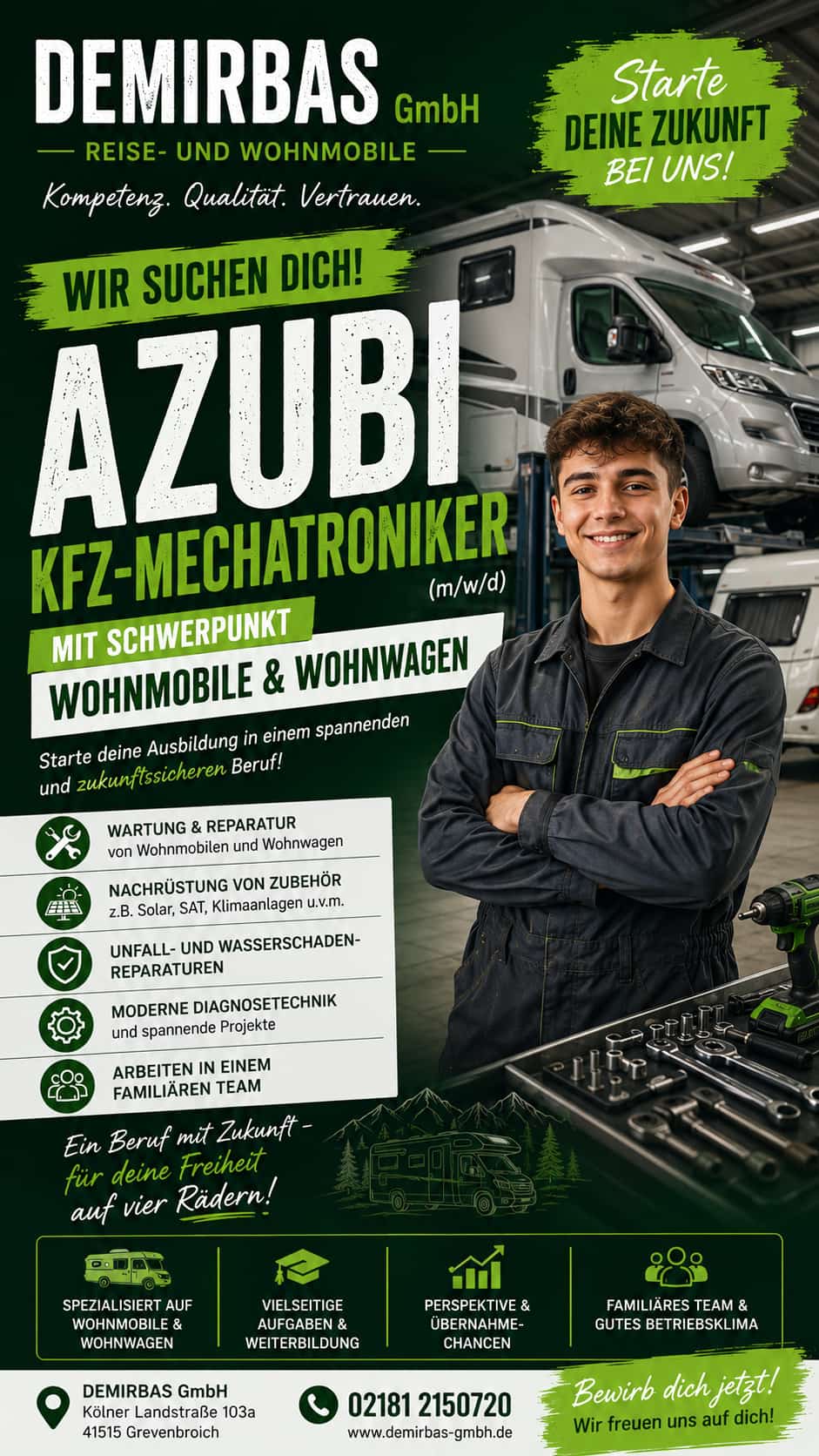 Wir suchen dich – Azubi KFZ-Mechatroniker (m/w/d) mit Schwerpunkt Wohnmobile und Wohnwagen bei DEMIRBAS GmbH